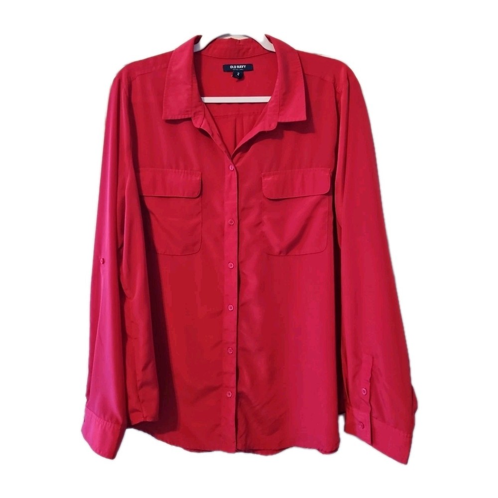Old Navy long sleeve shirt Womens XL Hot Pink Luxe Barbiecore Satin Chic