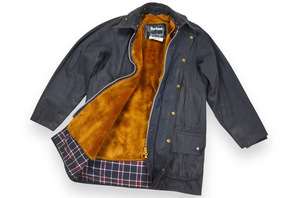 Men's Vintage Barbour Beaufort Wax Jacket Blue Navy A155 England Size 36/91cm