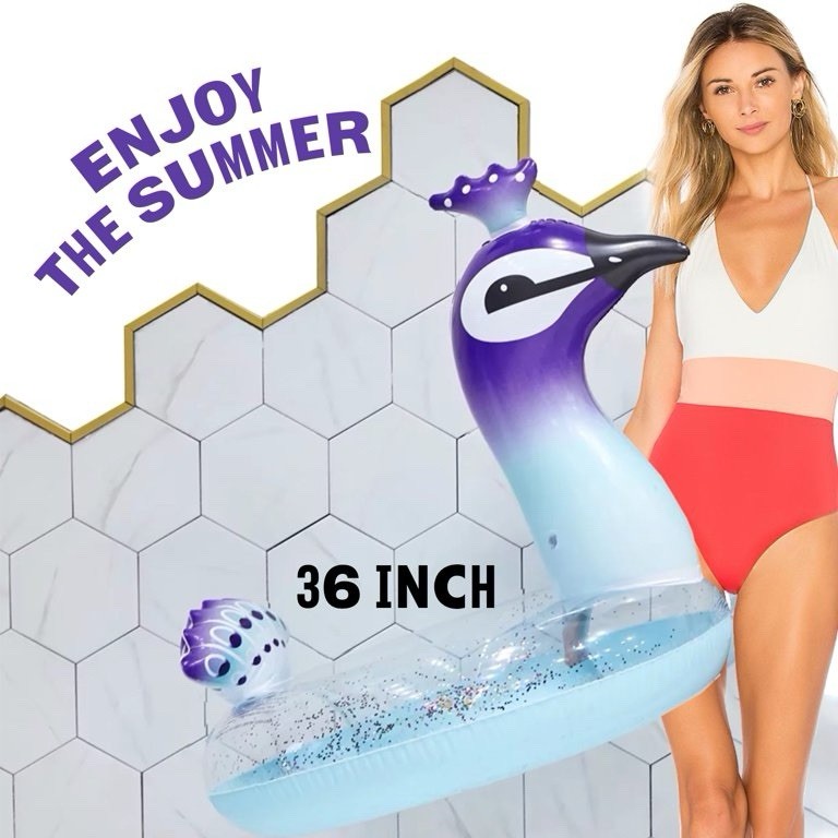 Scarlett 36-Inch Peacock Glitter Inflatable Pool Float for Beach & Swimming