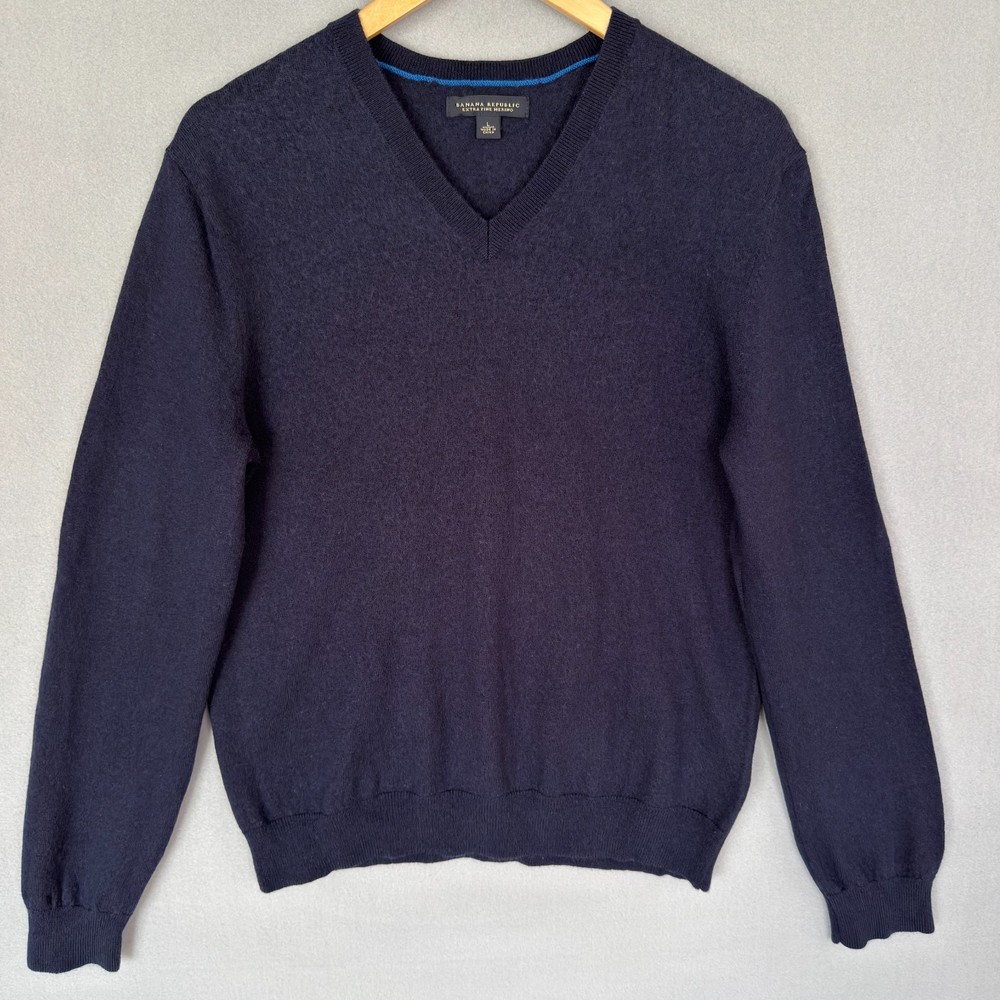 Banana Republic Men’s Navy Blue Extra Fine Merino Wool Sweater V Neck Sz L