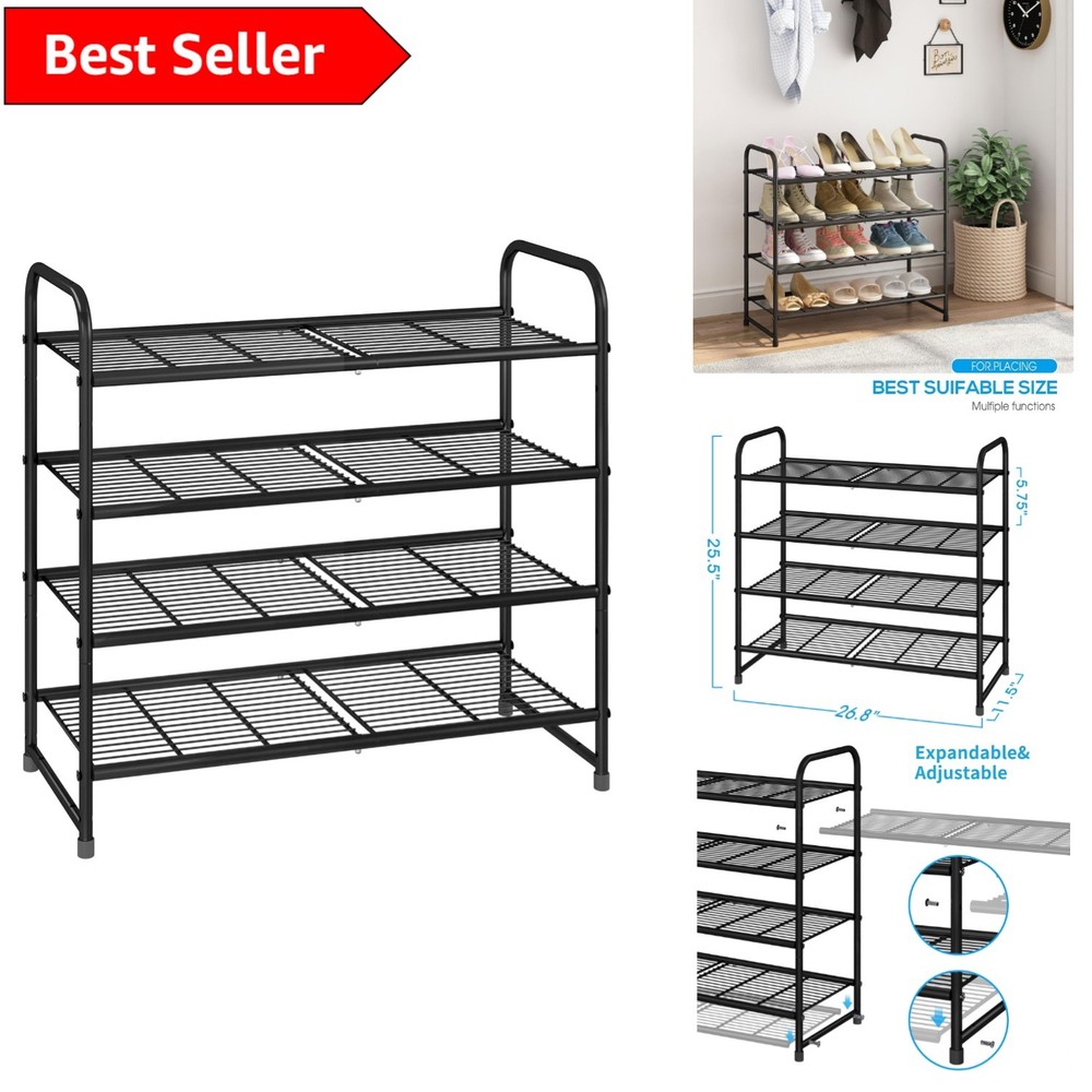 Elegant 4-Tier Stackable Expandable Adjustable Shoe Rack for Organized Storage