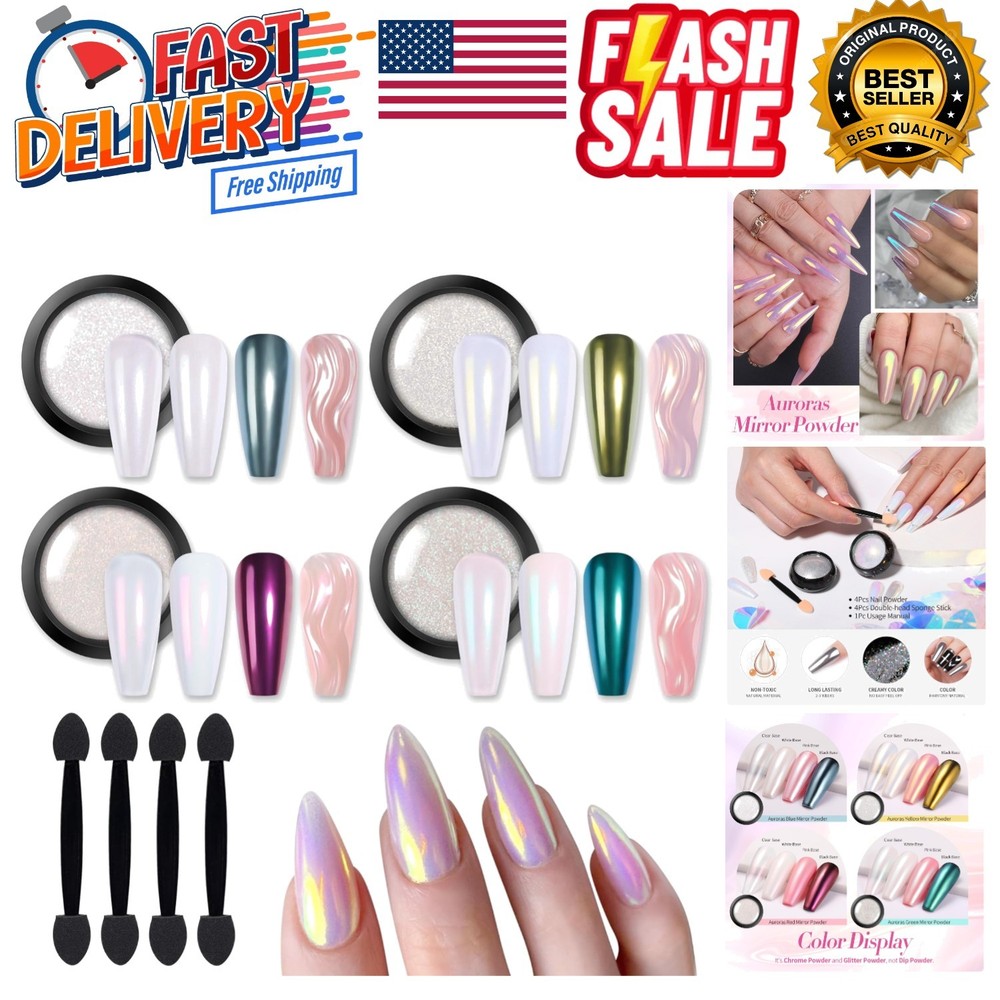 Chrome Nail Powder Glitter Dust Set – Multi-Effect Iridescent Pigments for DIY