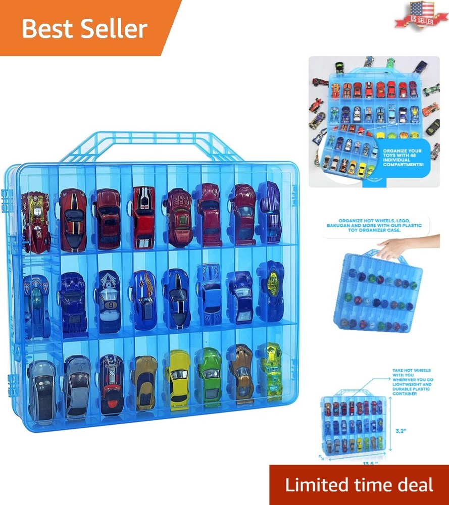 Double-Sided Toy Storage Case with 48 Customizable Compartments and Carry Handle-image
