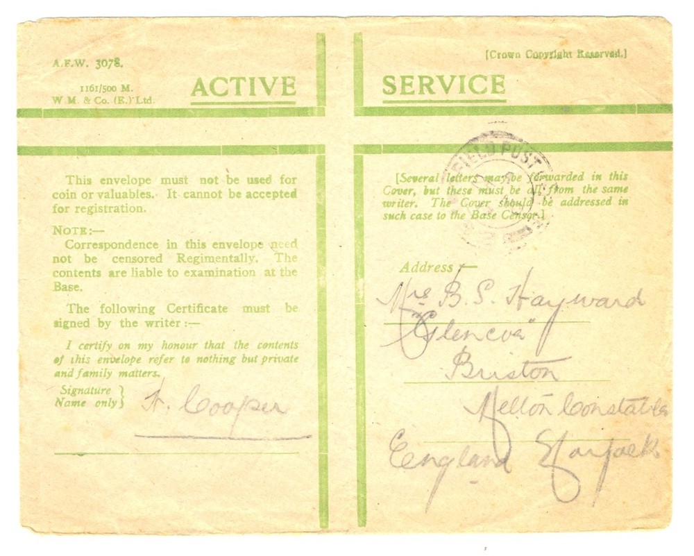 ENGLAND FPO 1940 ca. + LETTER-=WITH NOTE---FOUND IN A MOSQUE IN GAZA !!) ???