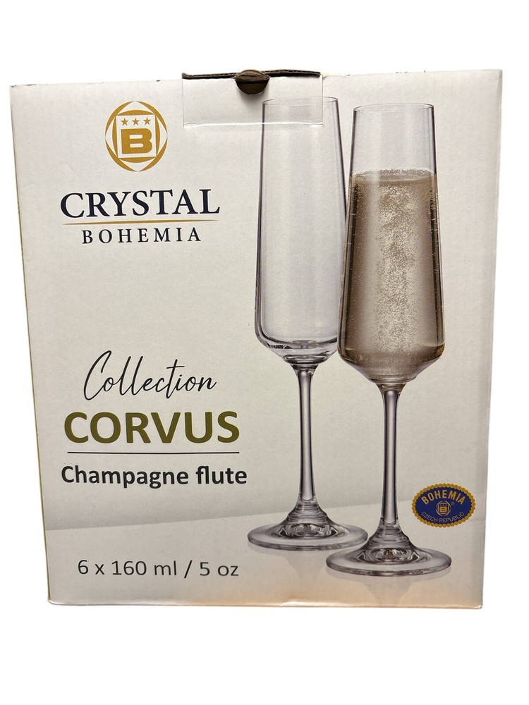 Bohemia Crystal Corvus Collection Champagne Flute 6pk  NIB 5oz