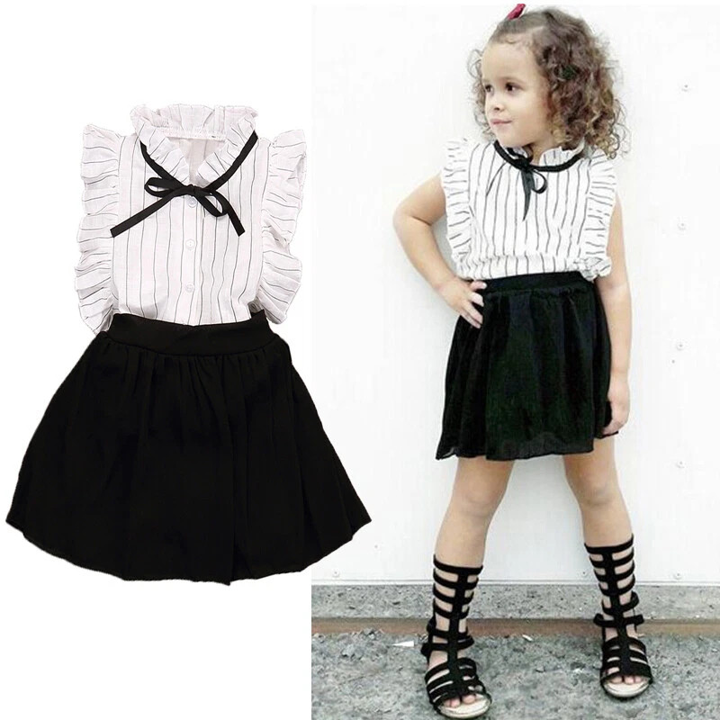 2Pcs Toddler Kids Baby Girls Outfits T Shirt Tops+Shorts Skirt Dress Clothes Set