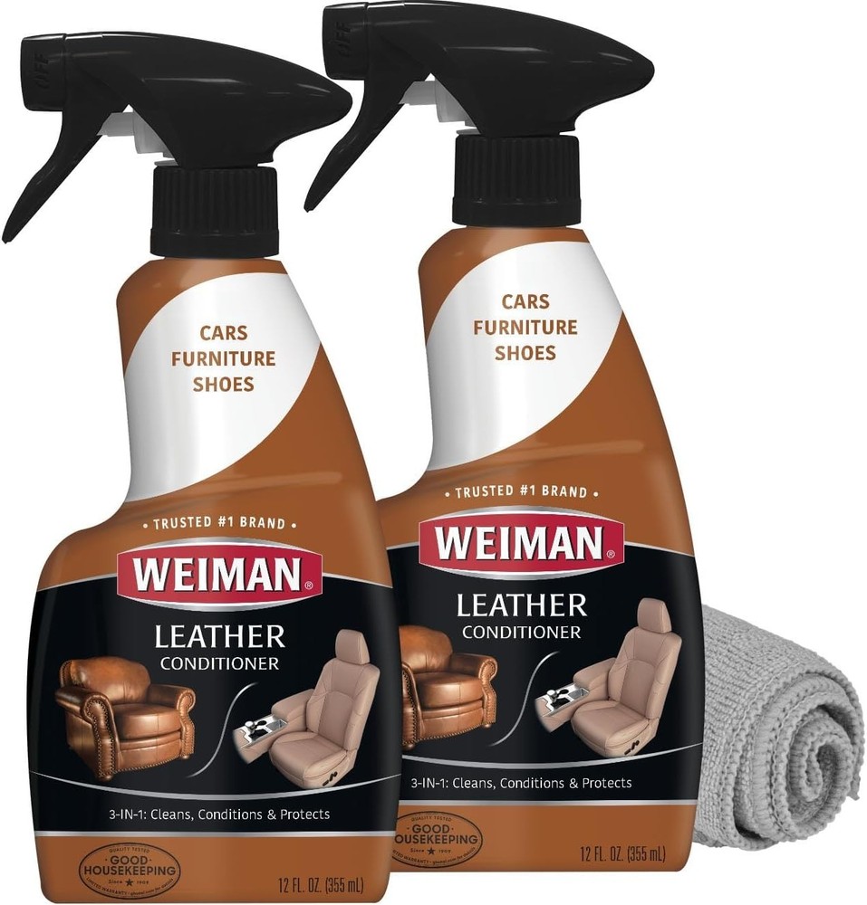 Weiman (2 pack) 3-In-1 Leather Cleaner & Conditioner for Furniture, Car Seats,