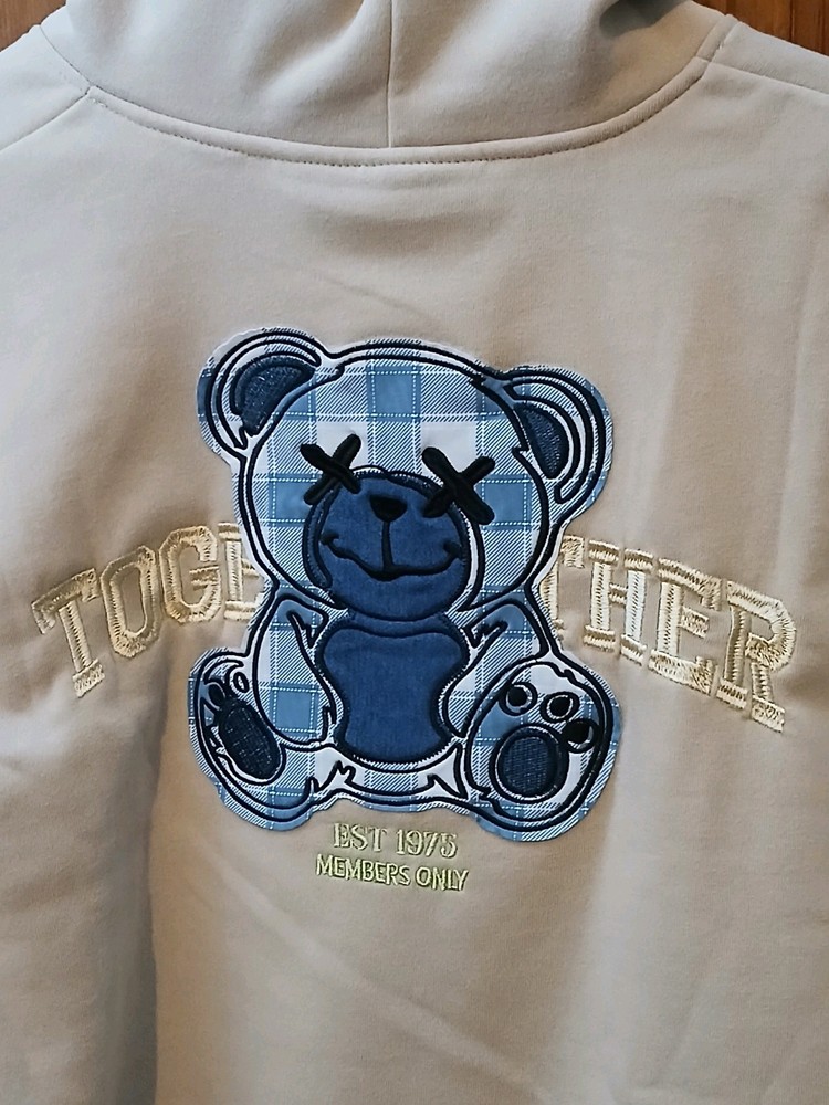 Members Only Beige Bear Hoodie NWT Size Medium Cozy Pullover-image