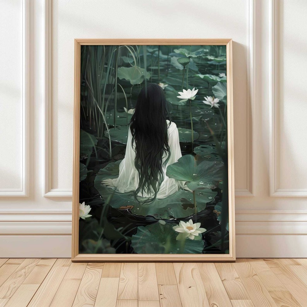 Water Maiden Art Print  Fantasy Nature Portrait  Ethereal Woman In Lilies
