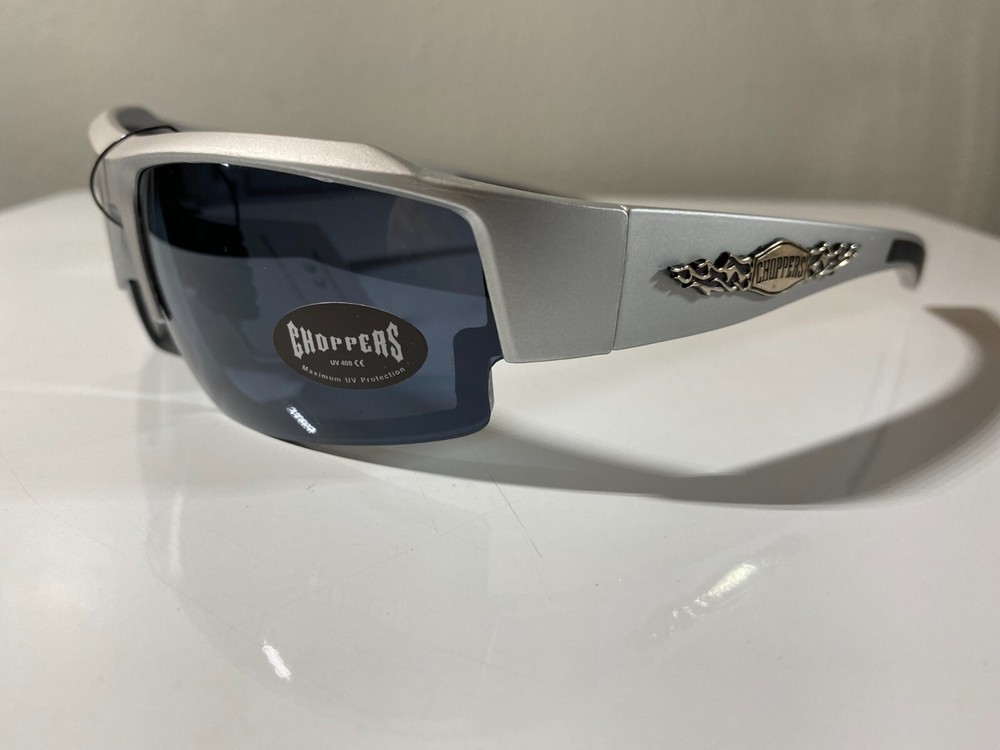 Men's gray frame smoke black lens riding sunglasses