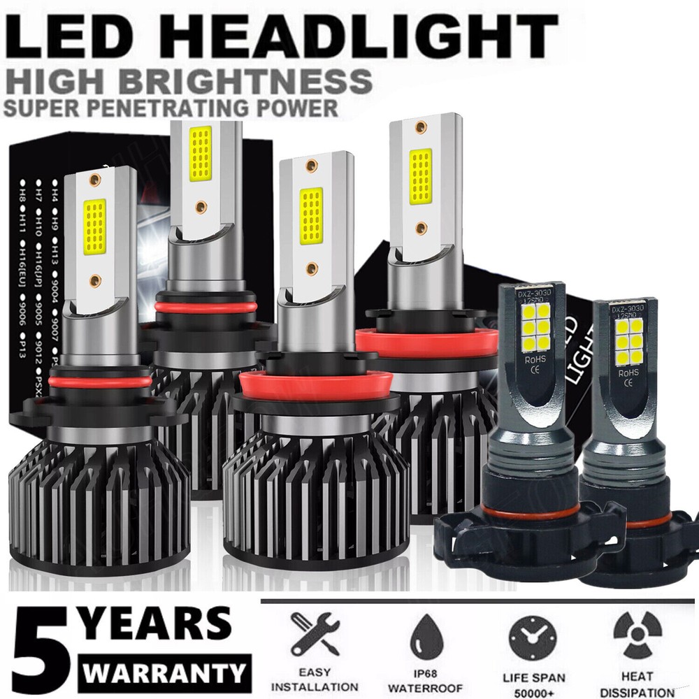 For 2007-2014 Chevy Suburban Tahoe LED Headlight Fog Light Bulbs White 6000k -6x