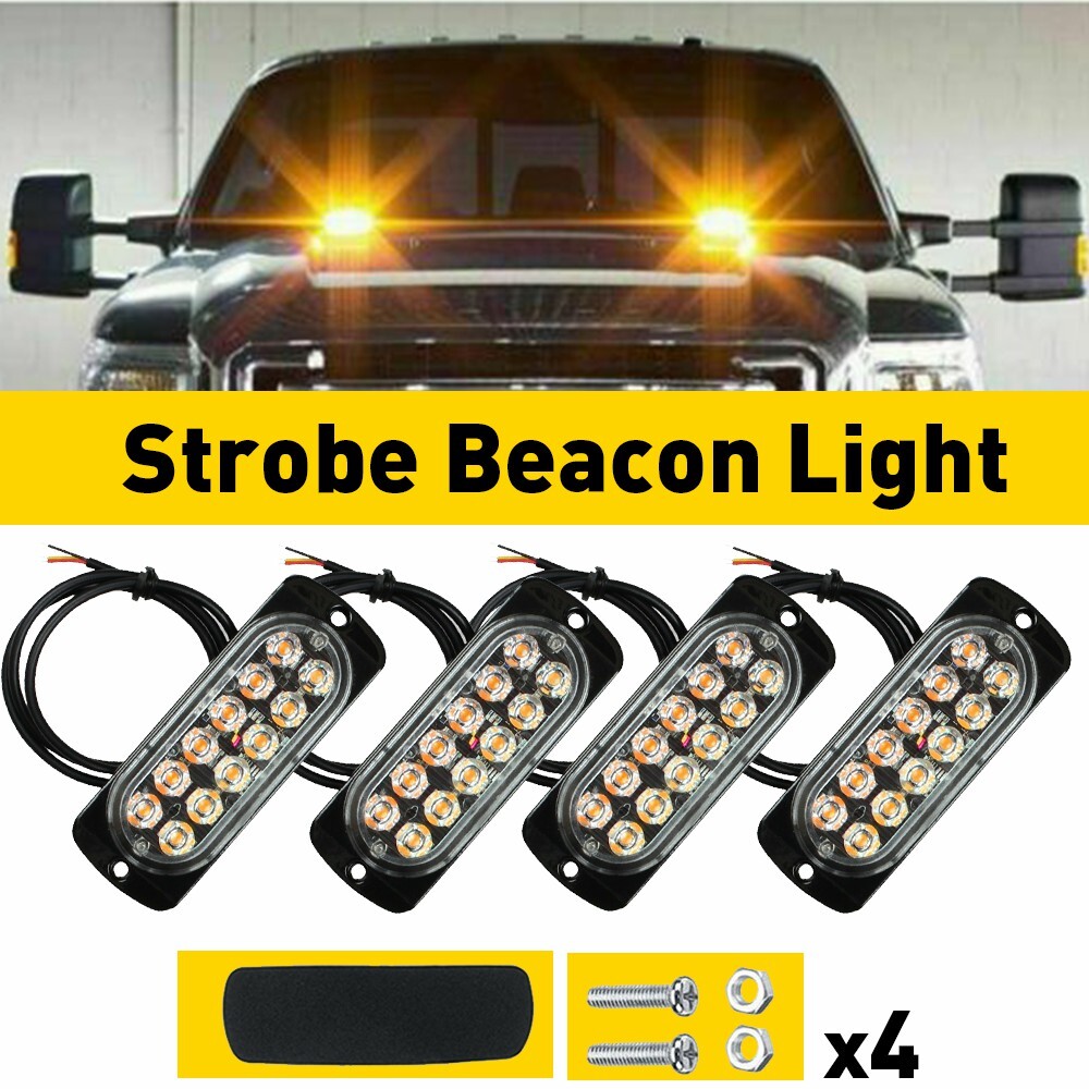 Amber 12LED Car Truck Hazard Flash Strobe Light Dash Warning Lamp Bar Foglights