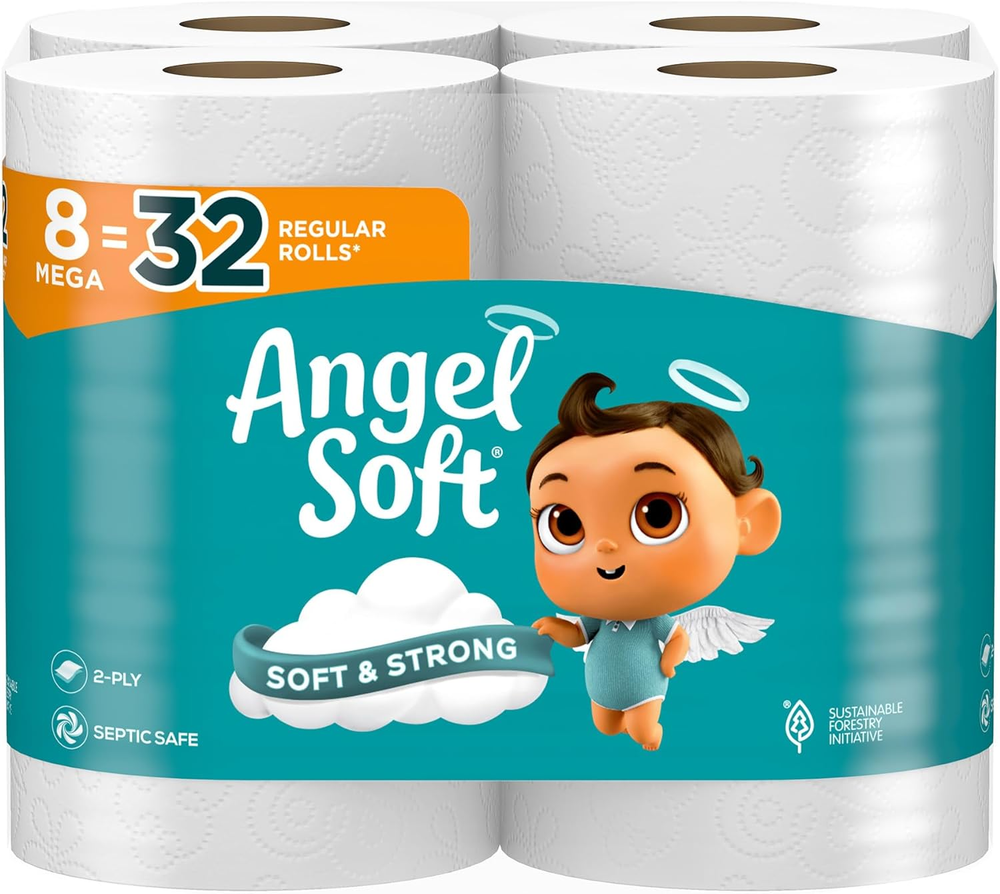 Toilet Paper, 8 Mega Rolls = 32 Regular Rolls, Soft and Strong Toilet Tissue