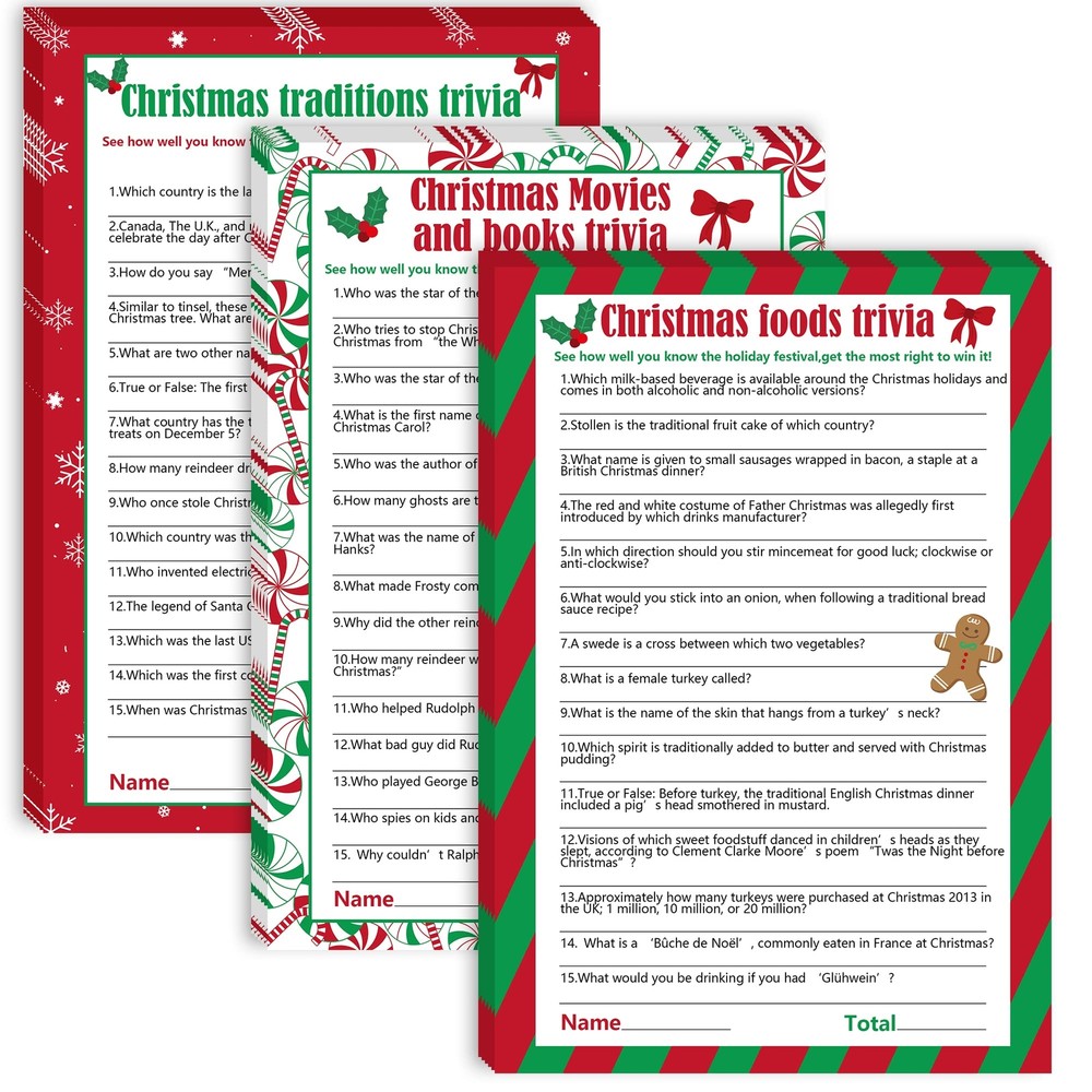 Watayo 62-Piece Christmas Trivia Party Game Cards for Xmas Festive Guessing Fun  
