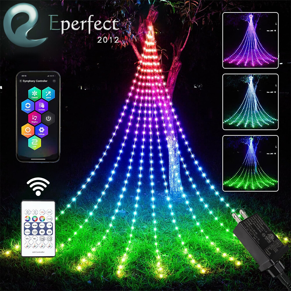 Christmas Tree Waterfall Lights 160LED RGB Color Changing for Indoor Outdoor