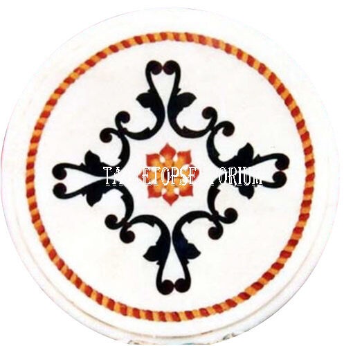 12-Inch White Marble Christmas Coffee Table with Elegant Inlay Marquetry Design  -image