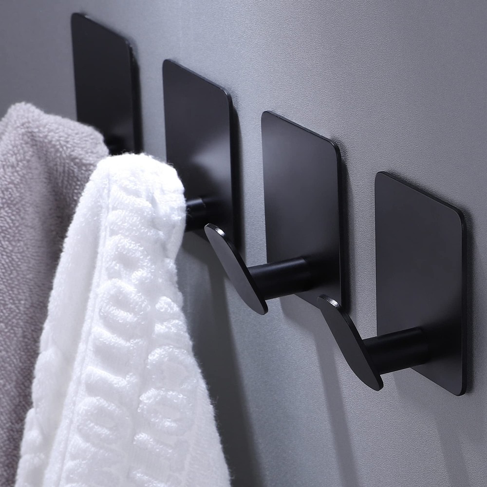 Adhesive Hooks - 4 Pack Towel/Coat Hooks Wall Hook Stick on Bathroom or Kitch...
