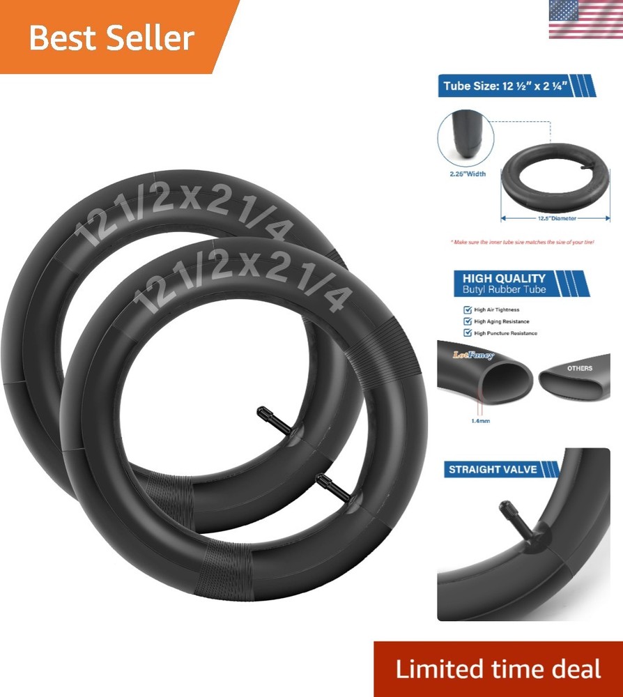 Durable 12.5 x 2.25 Inner Tubes for Razor Pocket Mod & Electric Scooters - 2pcs