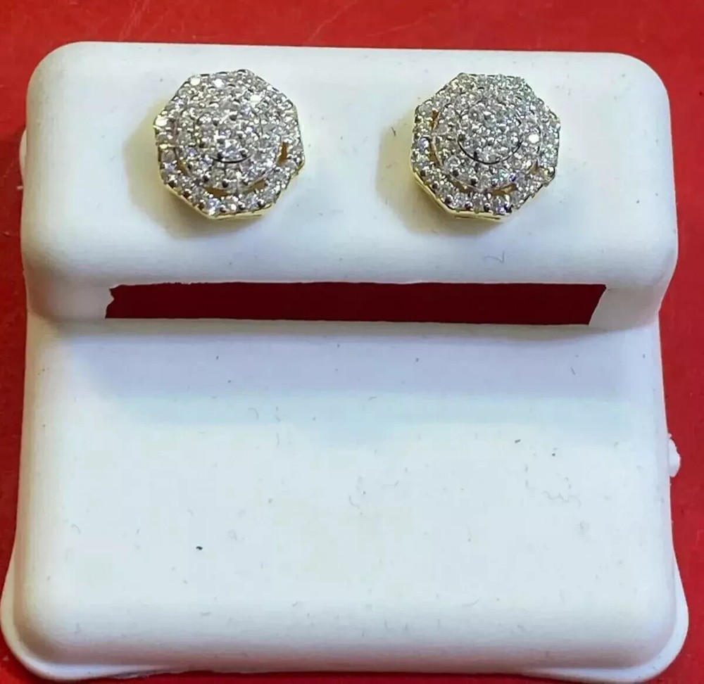 1.00 Ct Round Moissanite Unisex Cluster Stud Earrings in 14K Yellow Gold