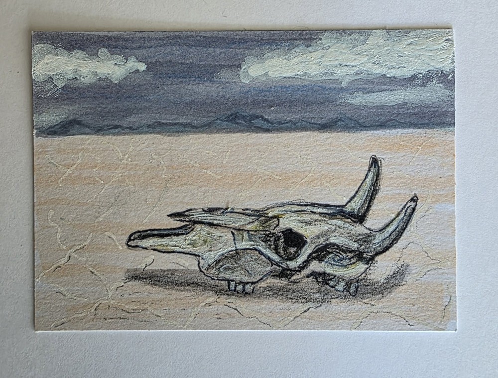 ACEO - Cow Skull, Mixed Media Miniature 2.5 x 3.5