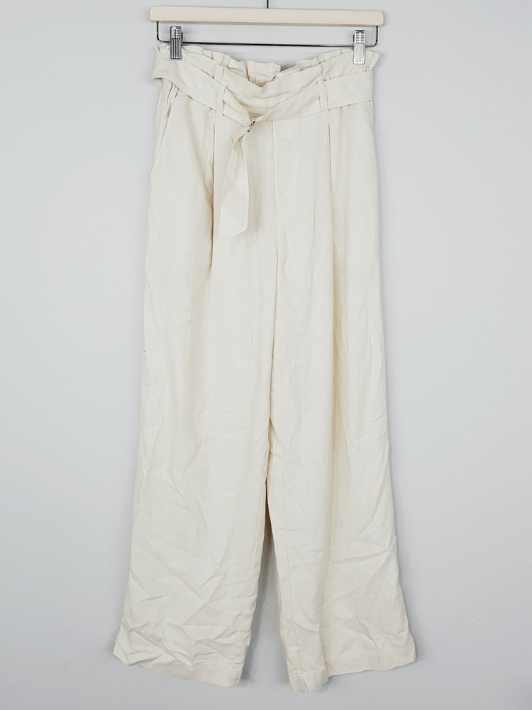 UNIQLO Womens Size XS or 8 Cream Wide Leg Linen Blend Belted Pants