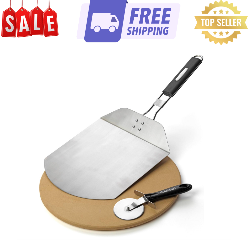 Cuisinart 3-Pc Pizza Grilling Set with 13-Inch Stone Cutter and Peel  