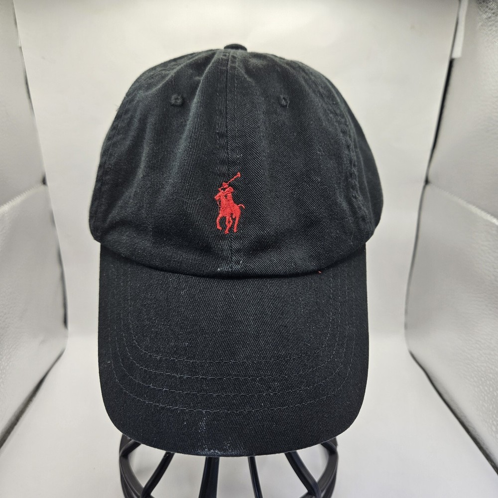 Vintage Polo Ralph Lauren Hat Adjustable Strap Black With Red Logo