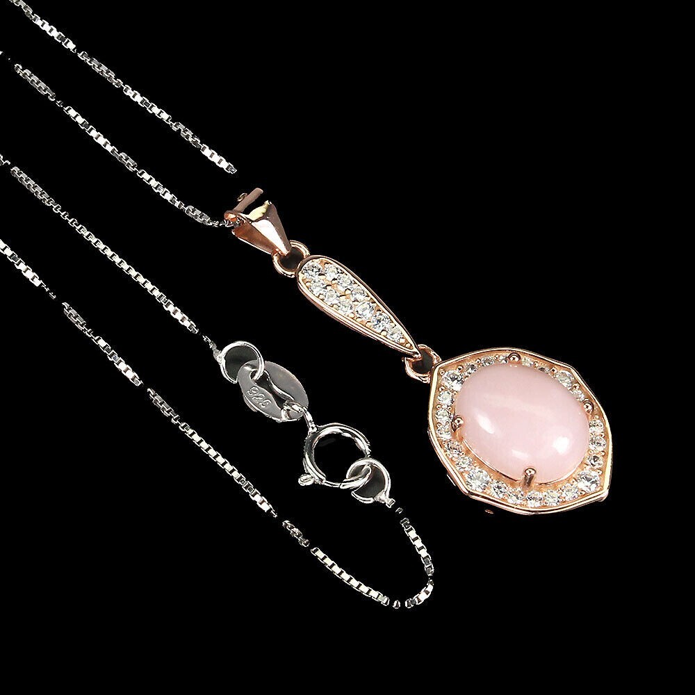 Silver Pendant Pink Opal Genuine Mined Gem Solid Sterling Rose Gold 18 Inch
