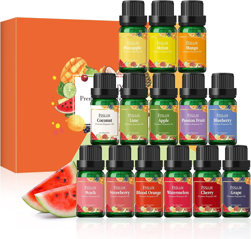 Fruity Fragrance Oils Set,  14 Premium Fruit Scented Oils for Diffuser, Soap Can