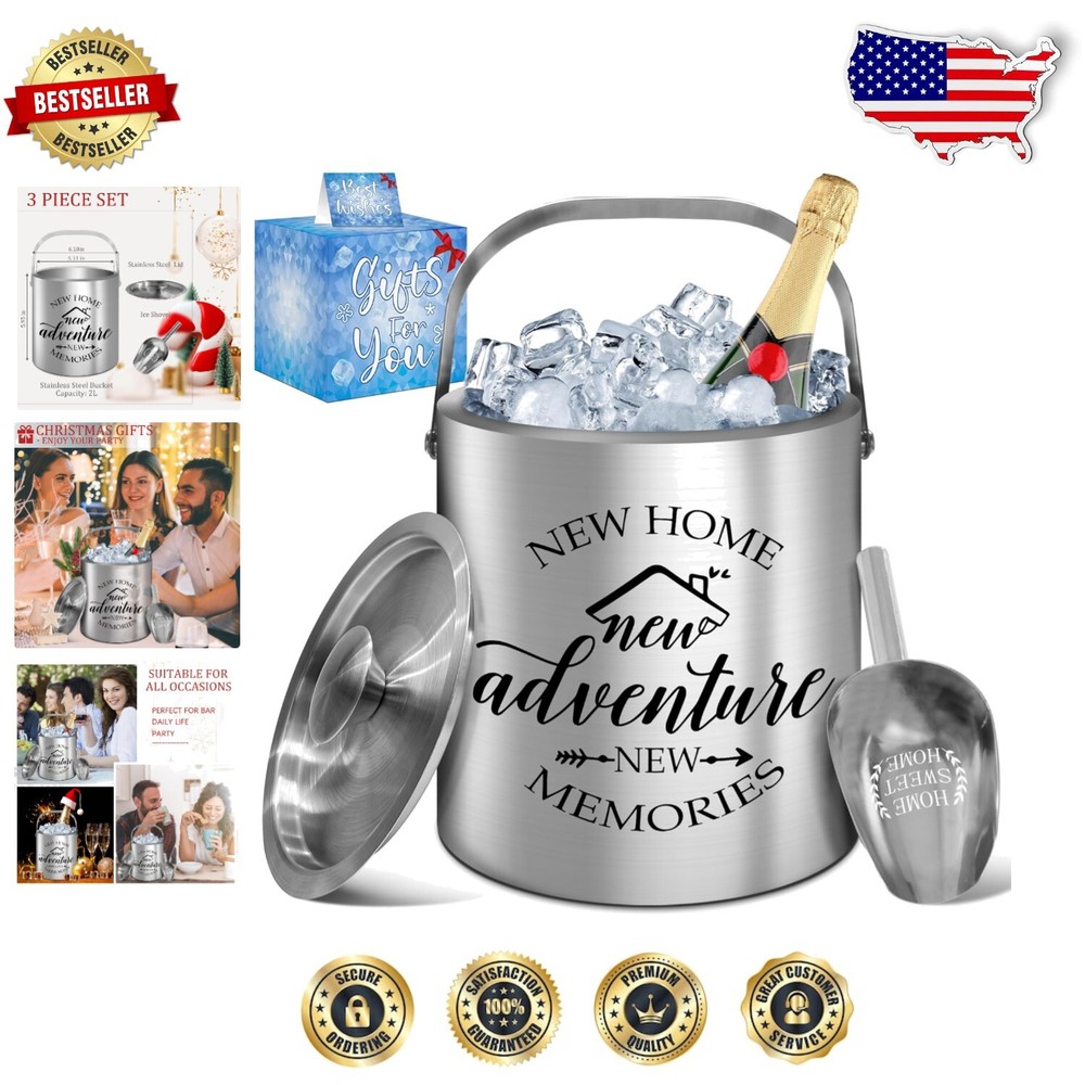 Portable Silver Wine Chiller Ice Bucket in Gift Box - Perfect Housewarming Gift