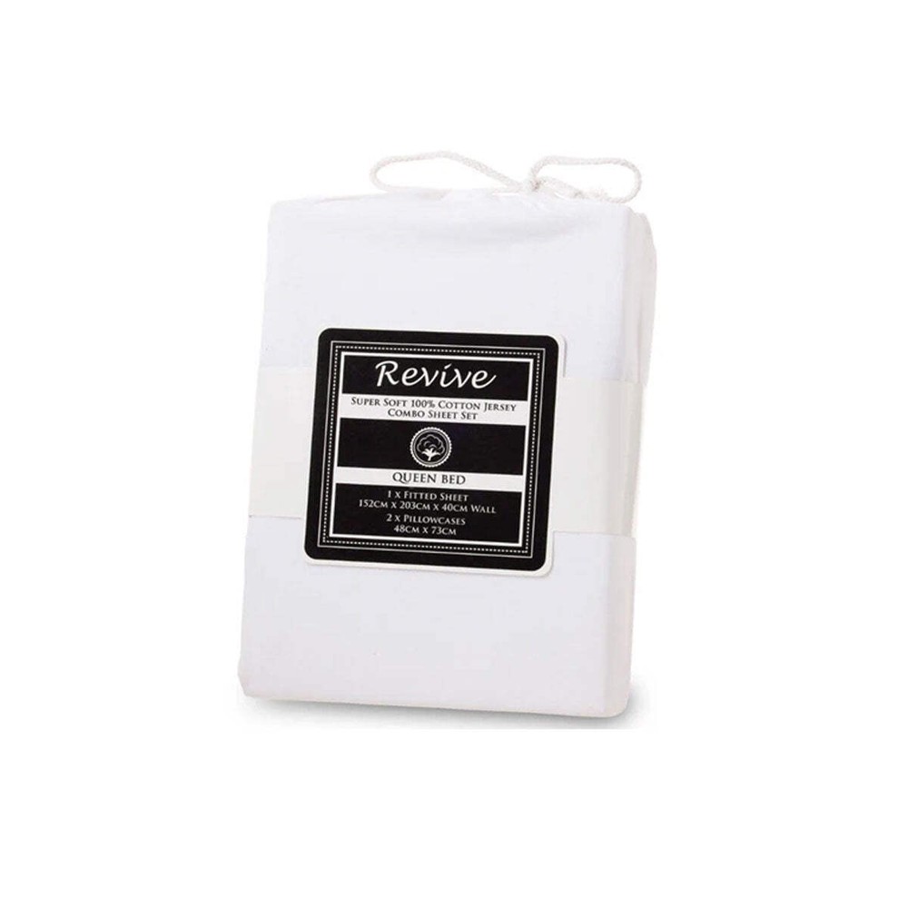 NNEDSZ Revive White 100% Cotton Jersey Super Soft Fitted Sheet Combo Set Double
