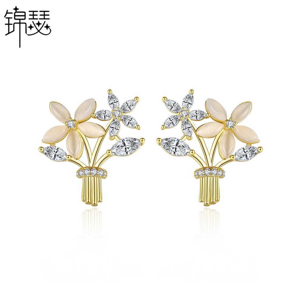 Flower Bouquet Sweet Temperament Fresh Fashion Gold-Plated Lady Earrings