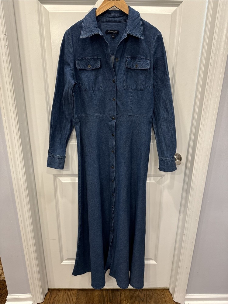 Chadwicks Of Boston Blue Denim Dress ~ Button Front size 8