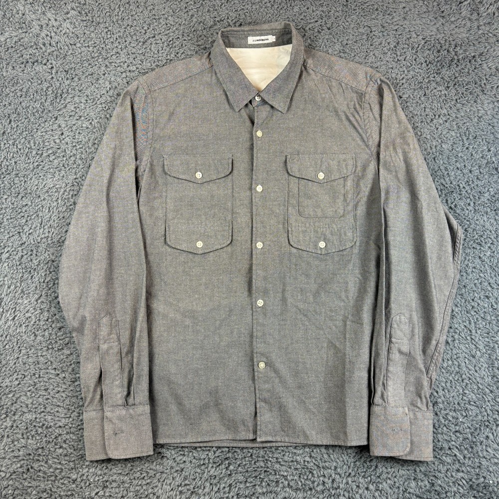 J Lindberg Overshirt Mens Large Grey Field Pockets Chore Golf Long Sleeve Slim