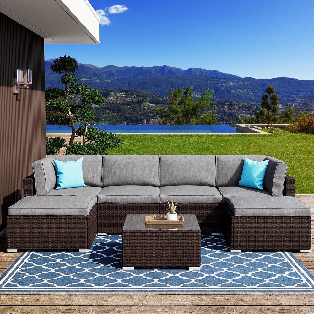 7-Piece Outdoor Wicker Sectional Sofa - Ultra Cozy Patio Seating Set  