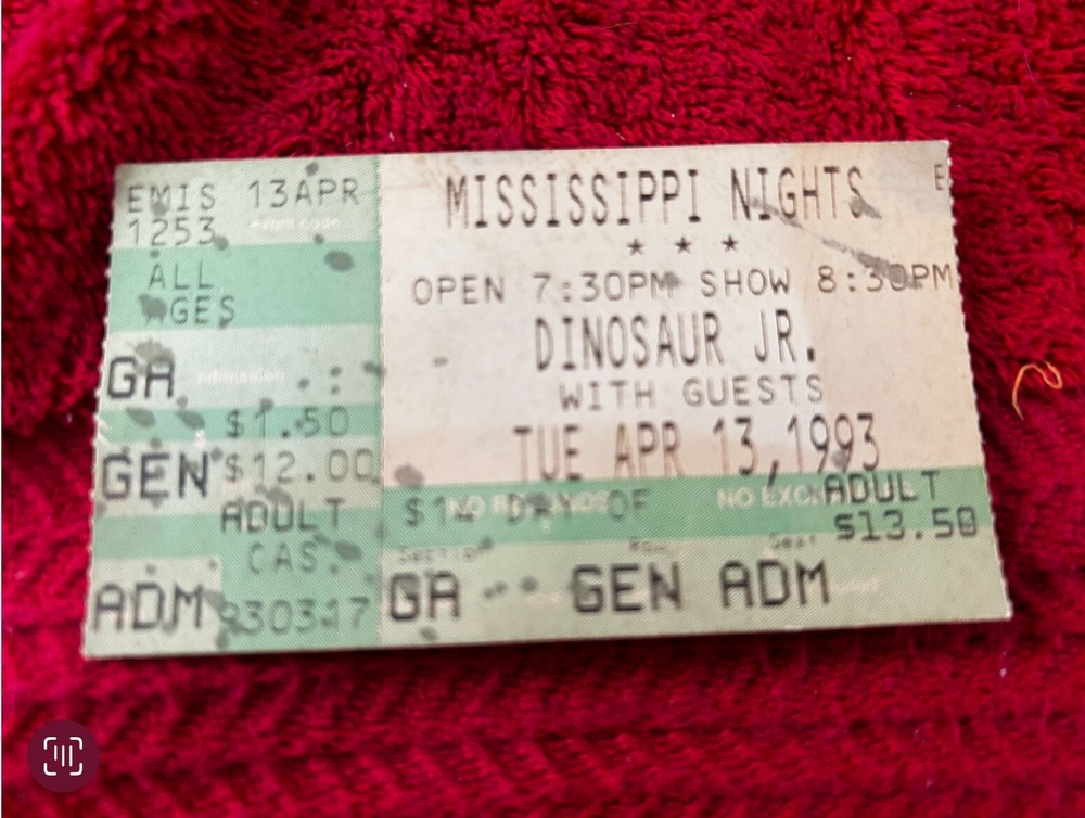 Dinosaur Jr. April 13 1993 concert ticket St Louis Mo Mississippi Nights