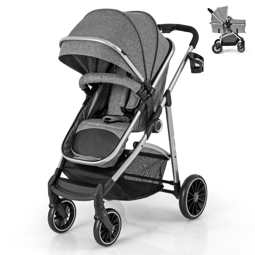 2 in 1 Convertible Baby Stroller High Landscape Infant Stroller Grey