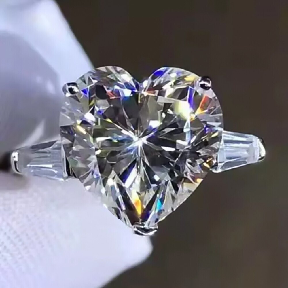 5.10 Ct Heart Cut Off White Treated Diamond Solitaire Ring in 925 Silver