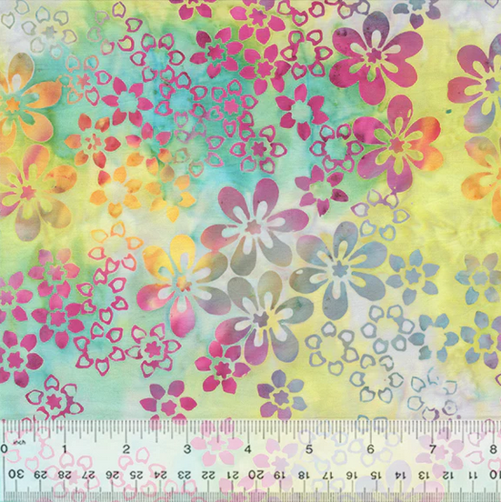 Batik Fabric Anthology - Candy Blossom Star Garden Flower Green by the Yard
