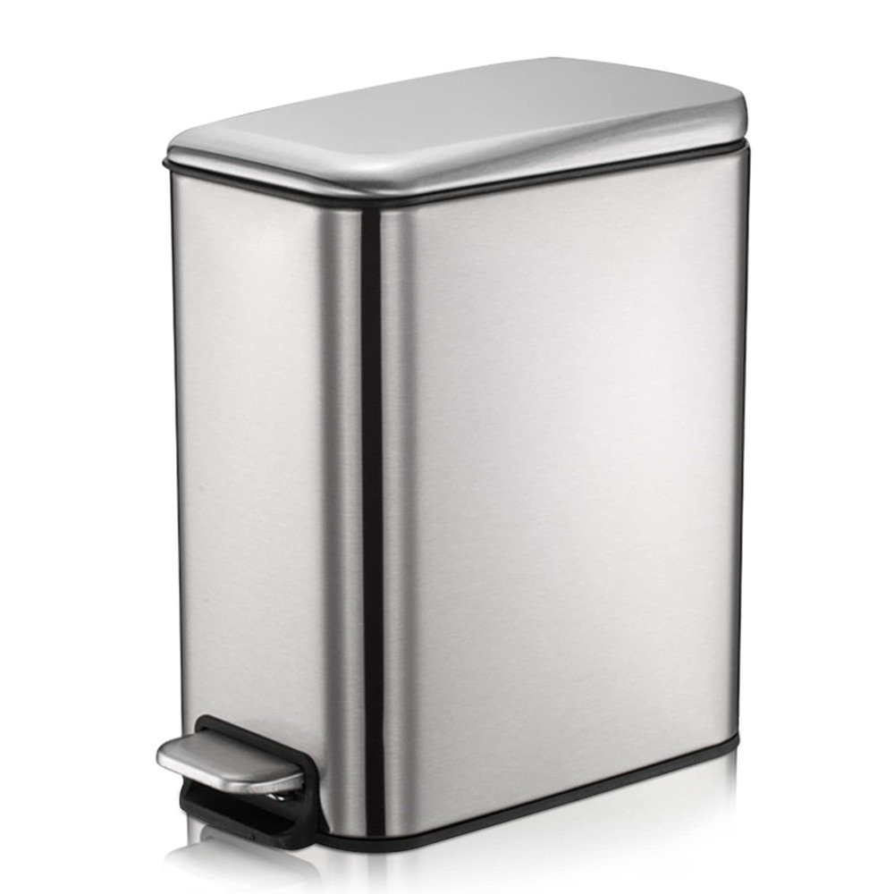Bathroom Bin, 1.3 Gallon Stainless Steel Pedal Bin Waste Bin with Lids, Slow ...