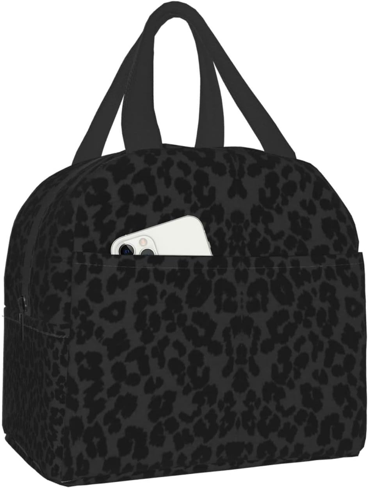 Lunch Bag for Women Men Black Leopard Insulated Lunch Box for Adult Reusable