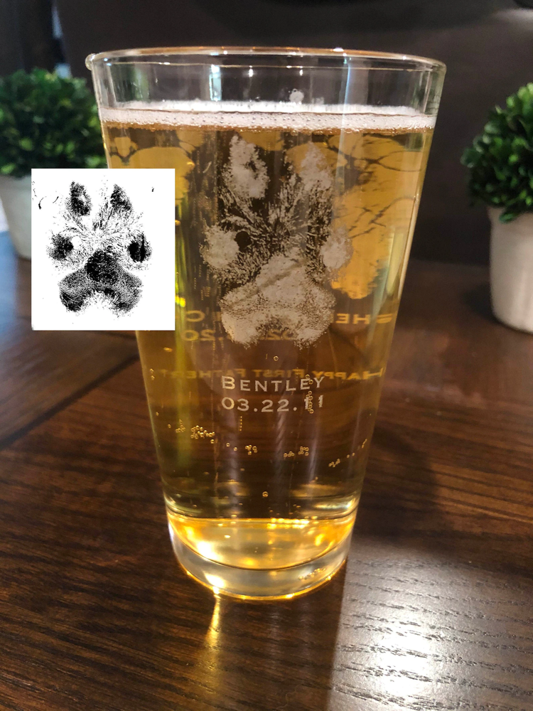 Dog Memorial Gift Paw Print Actual Paw Prints Engraved Pint Glass Pet Memorial