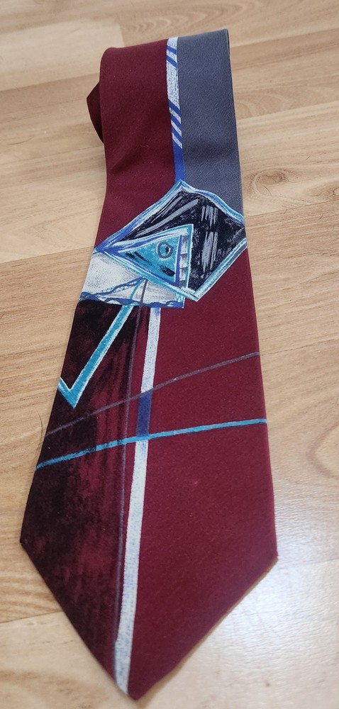 Miles Davis Abstract Print Tie Necktie. Burgundy & Grey geometric shape SPOTLESS