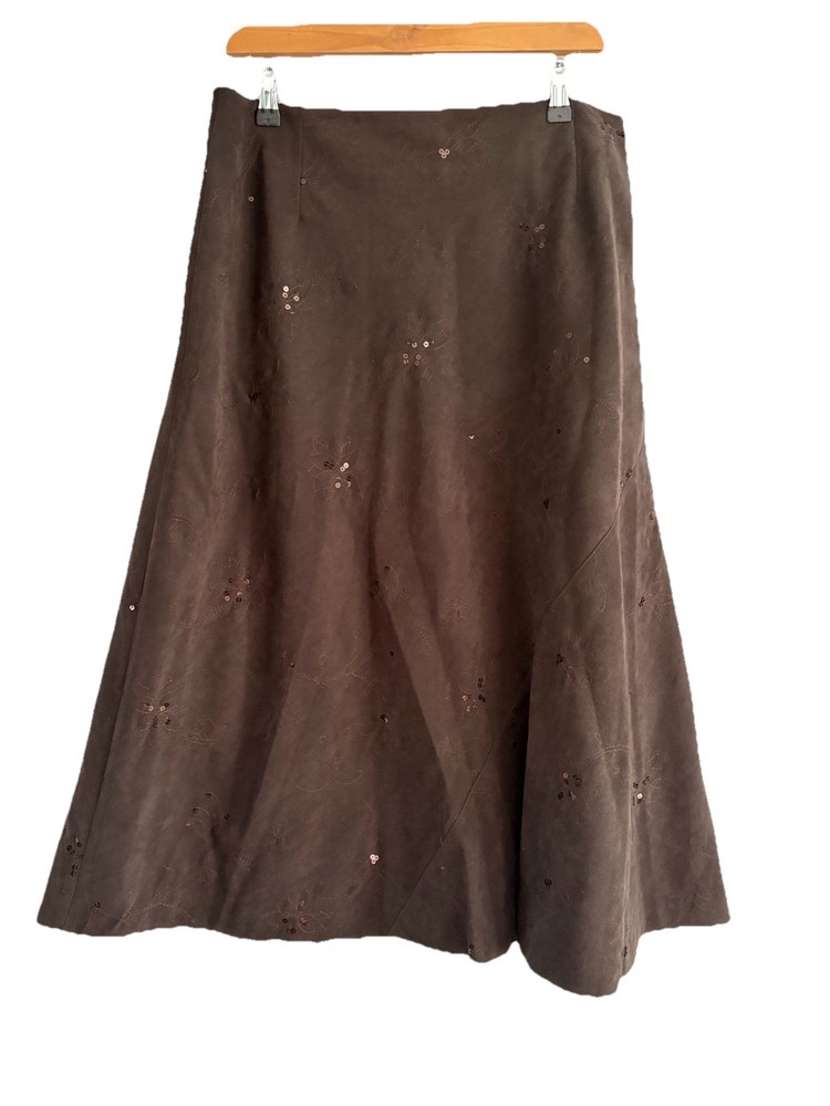 EWM Brown Midi Skirt Size 14 L32” Polyester Womens