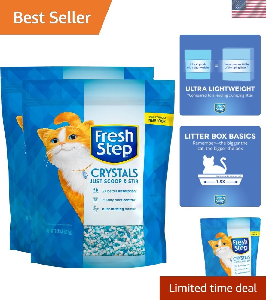 Unscented Crystal Cat Litter - 16 lbs Total Pack of 2 for Easy Cleanup