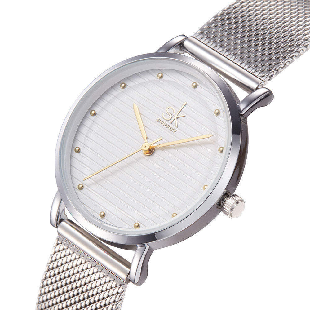 Waterproof Women's Quartz Watch with Steel Mesh Band and Simple Design