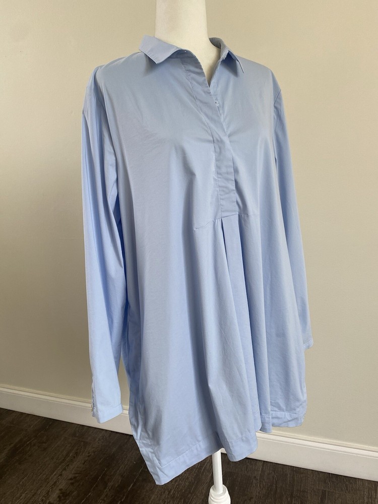 J. Jill Women’s Snaps Up Front Dress  LS Sky Blue Stretch Tunic Shirt Sz XL