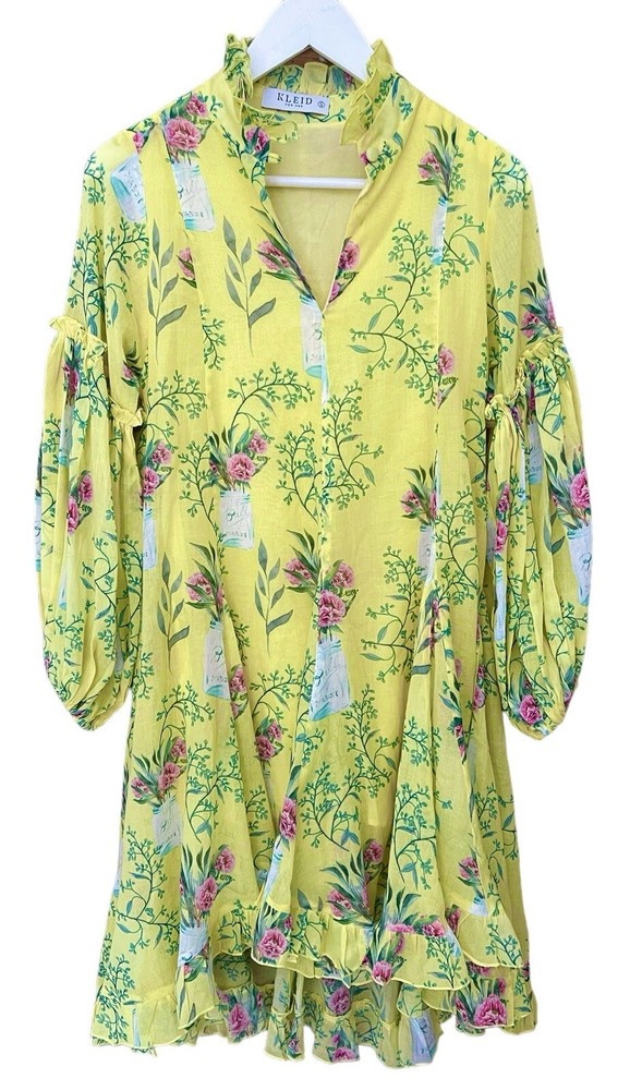 Kleid for Her Mason Jar Floral Yellow Hi Low Ruffle Garden Dress Women’s S