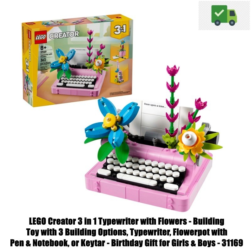 LEGO Creator 3-in-1 Typewriter Building Toy with Floral Decor and 3 Design Options