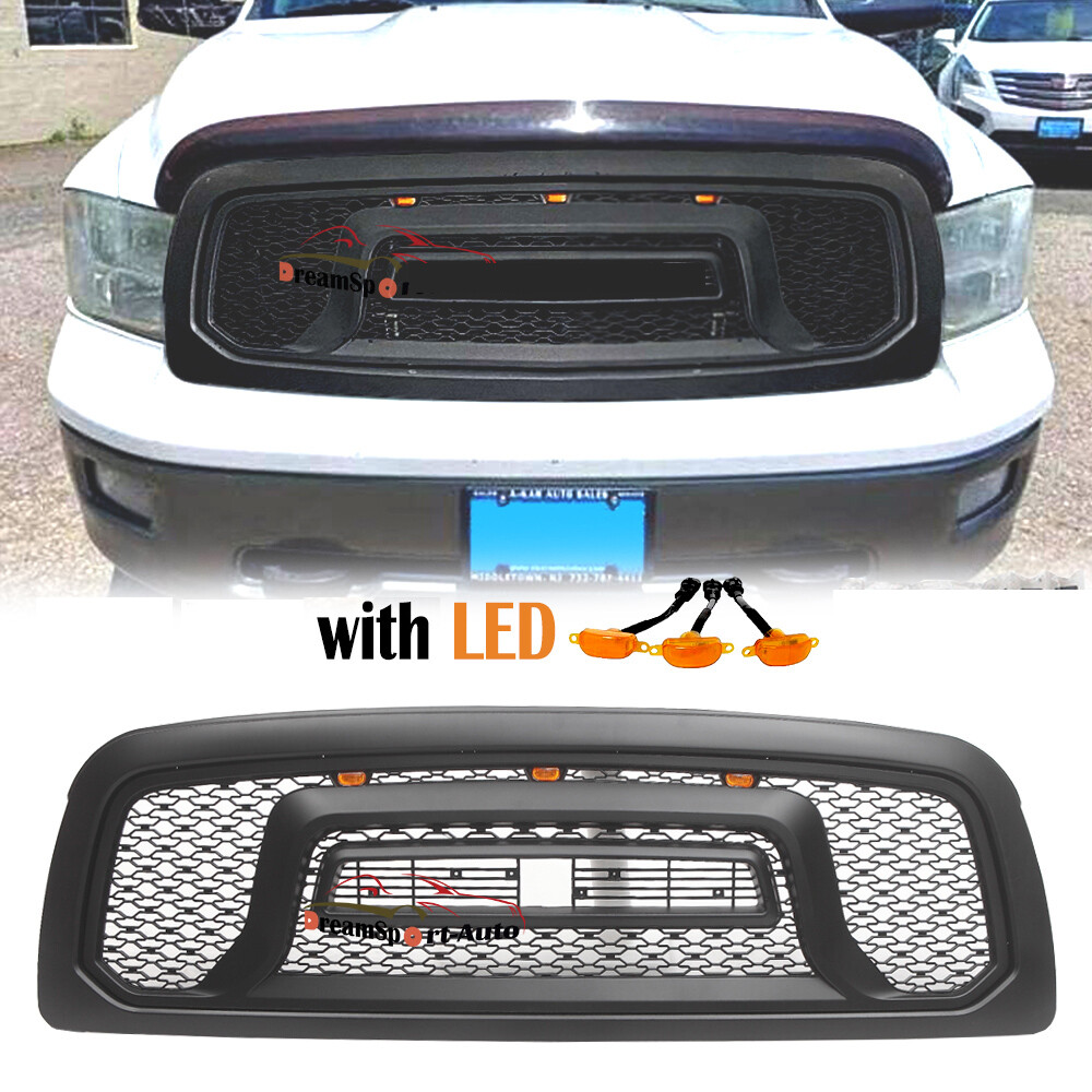 Front Grille for 2009-2012 Dodge Ram 1500 Accessories Black w/Letters LED Grill